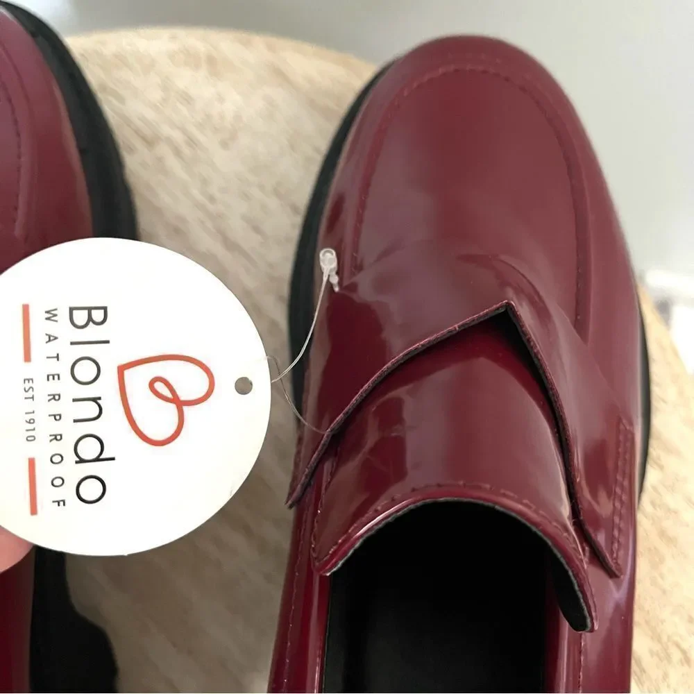 Blondo Waterproof Lug Sole Patent Leather‎ Burgundy LoaFERS NWOB - Picture 6 of 9